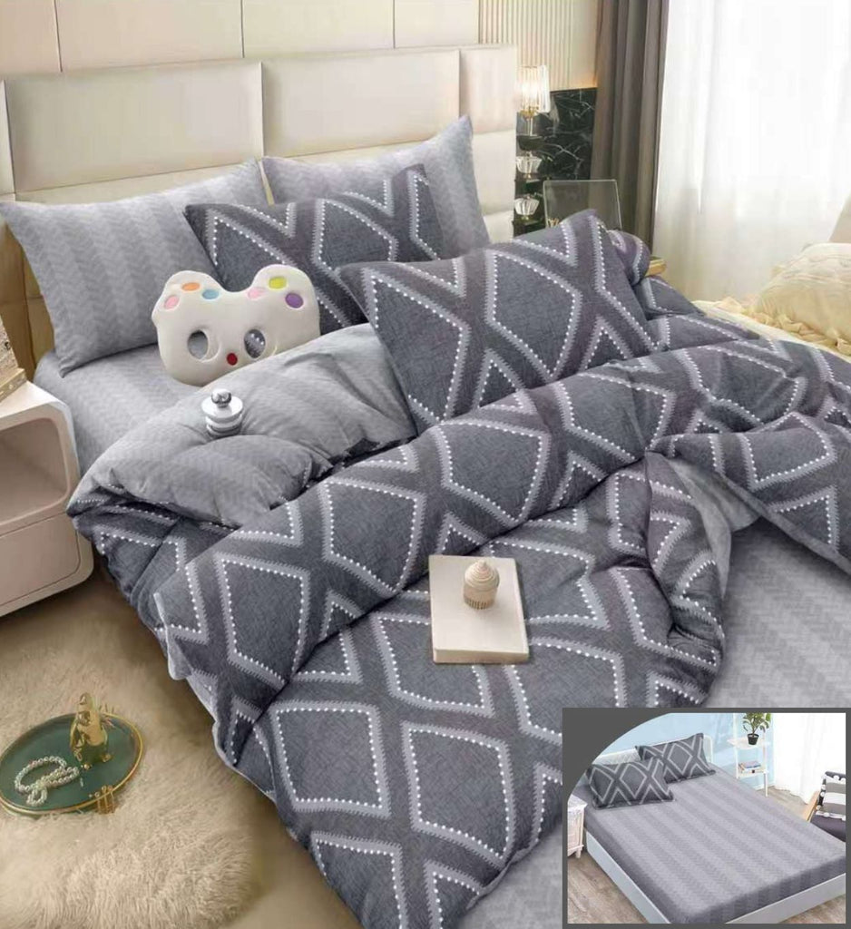 Lenjerii Bumbac Satinat Superior cu Elastic 1+1 Gratis Gri Geometric LE203