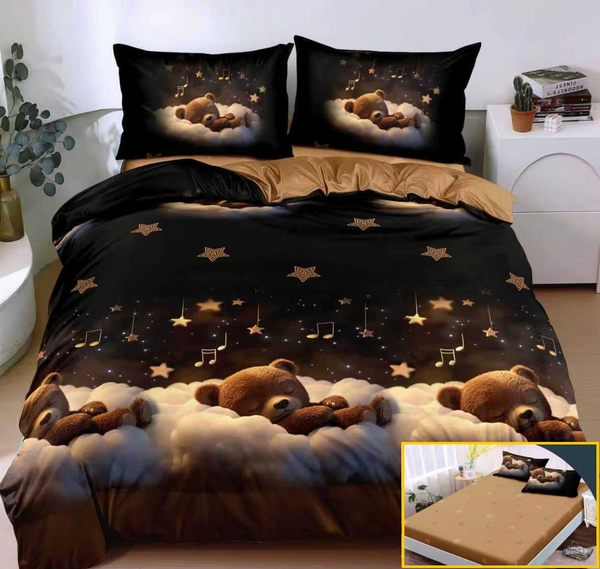 Lenjerie-cu-Elastic-Bumbac-Satinat-Superior-4-Piese-Maro-Ursuleti-LE159