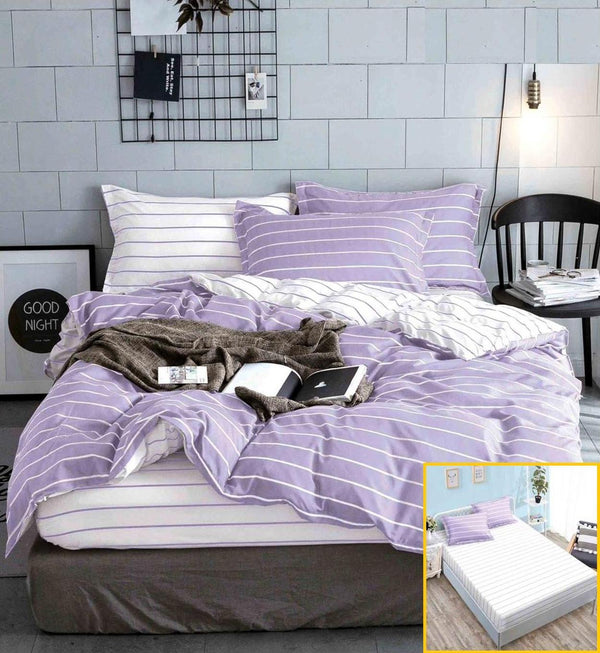 Lenjerii Bumbac cu Elastic 1+1 Gratis Lila Alb Dungi LE34