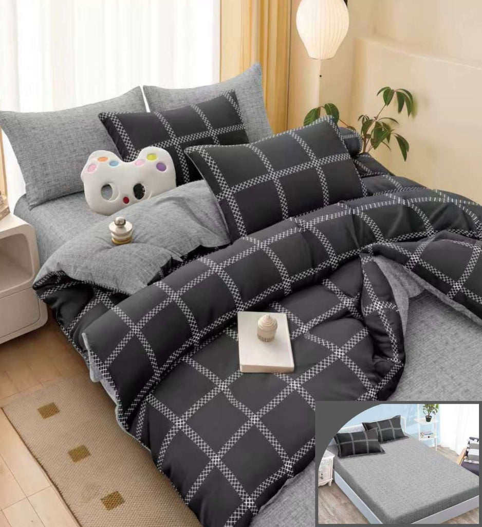 Lenjerii Bumbac Satinat Superior cu Elastic 1+1 Gratis Negru Geometric LE195