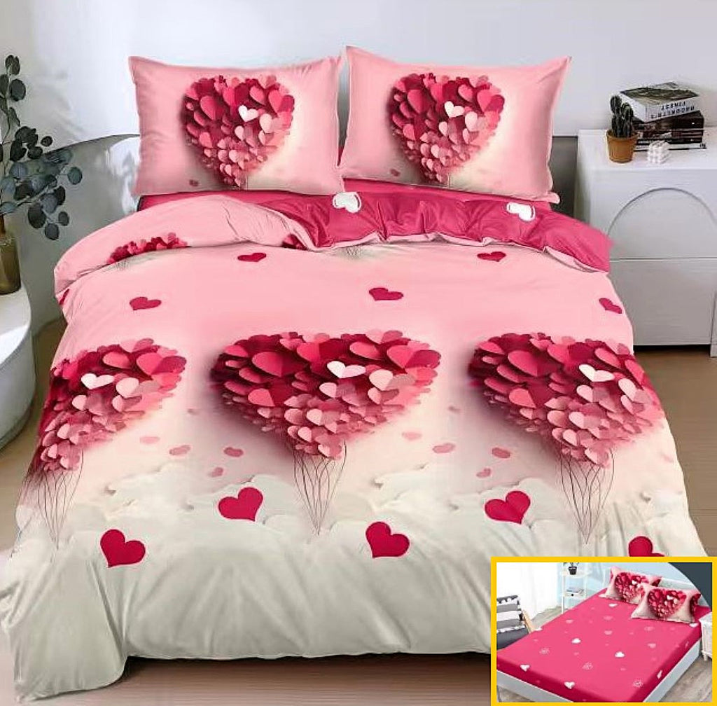 lenjerii bumbac satinat cu blastic 1+1 gratis roz alb inimioare 