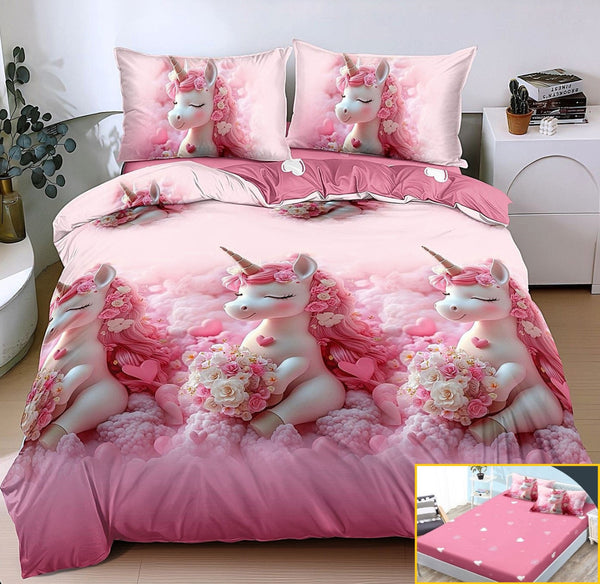 lenjerii bumbac cu elastic 1+1 gratis roz flori unicorni LE188