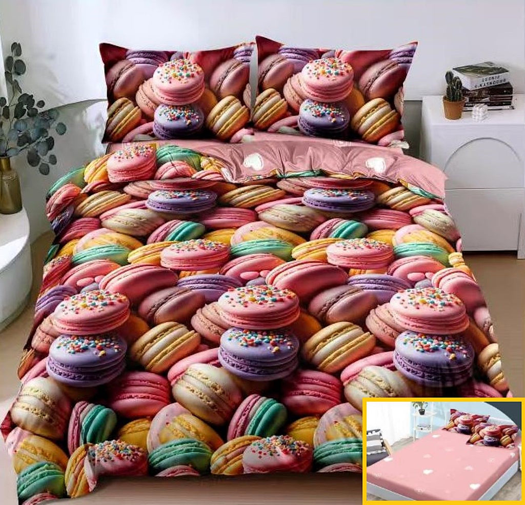 lenjerii bumbac satinat cu elastic 1+1 gratis roz  multicolor macarons