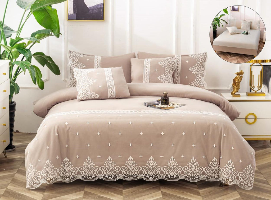 Lenjerii cu Elastic Bumbac Pat Dublu Bej Elegant BFA103