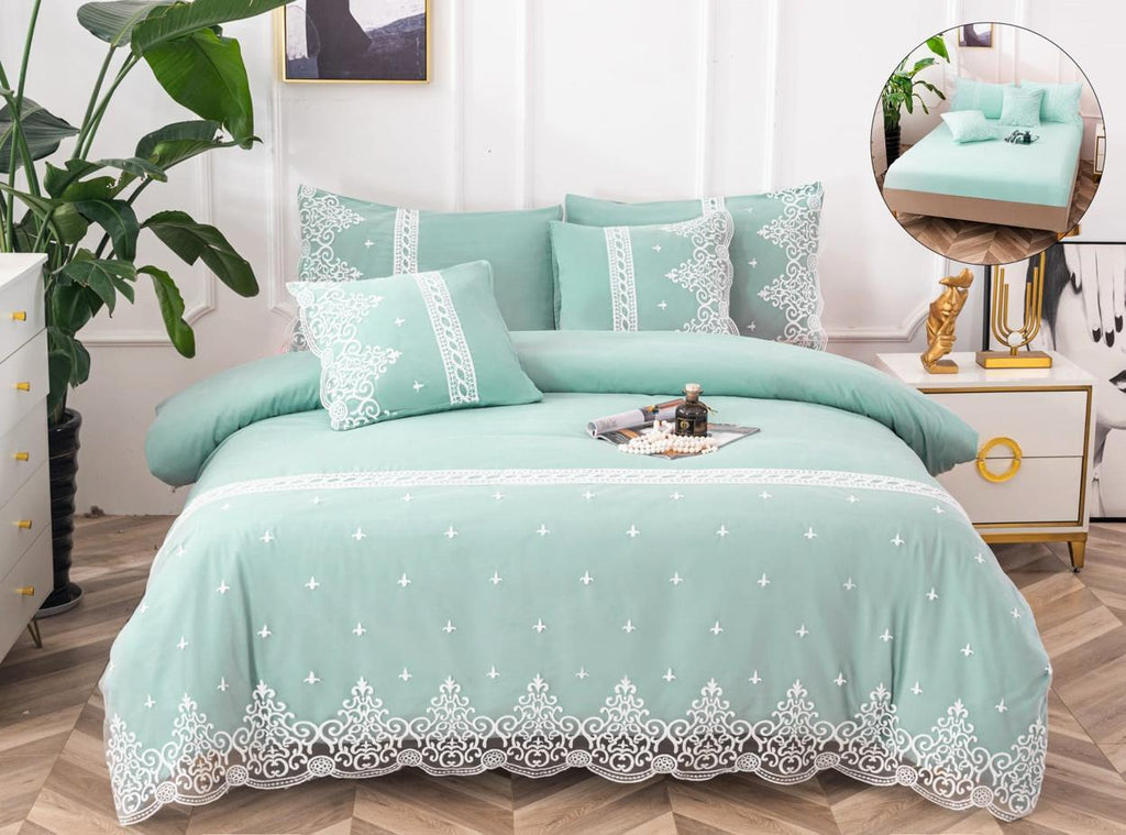 Lenjerii cu Elastic Bumbac Pat Dublu Verde Elegant BFA104