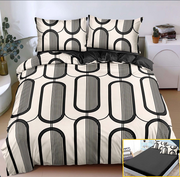 Lenjerie-cu_ELASTIC_Bumbac_Satinat_Superior_4Piese_PatDublu_Crem_Abstract_Cod_LE167