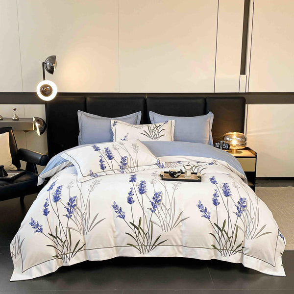 Lenjerii de lux cu Elastic Bumbac Finet Albe Bleu Floral BFEJ600