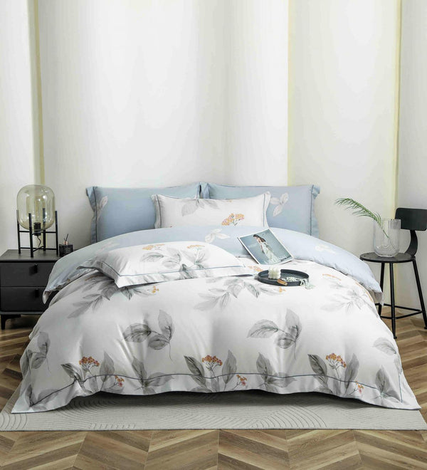 Lenjerii de lux cu Elastic Bumbac Finet Albe Bleu Frunze BFEJ620