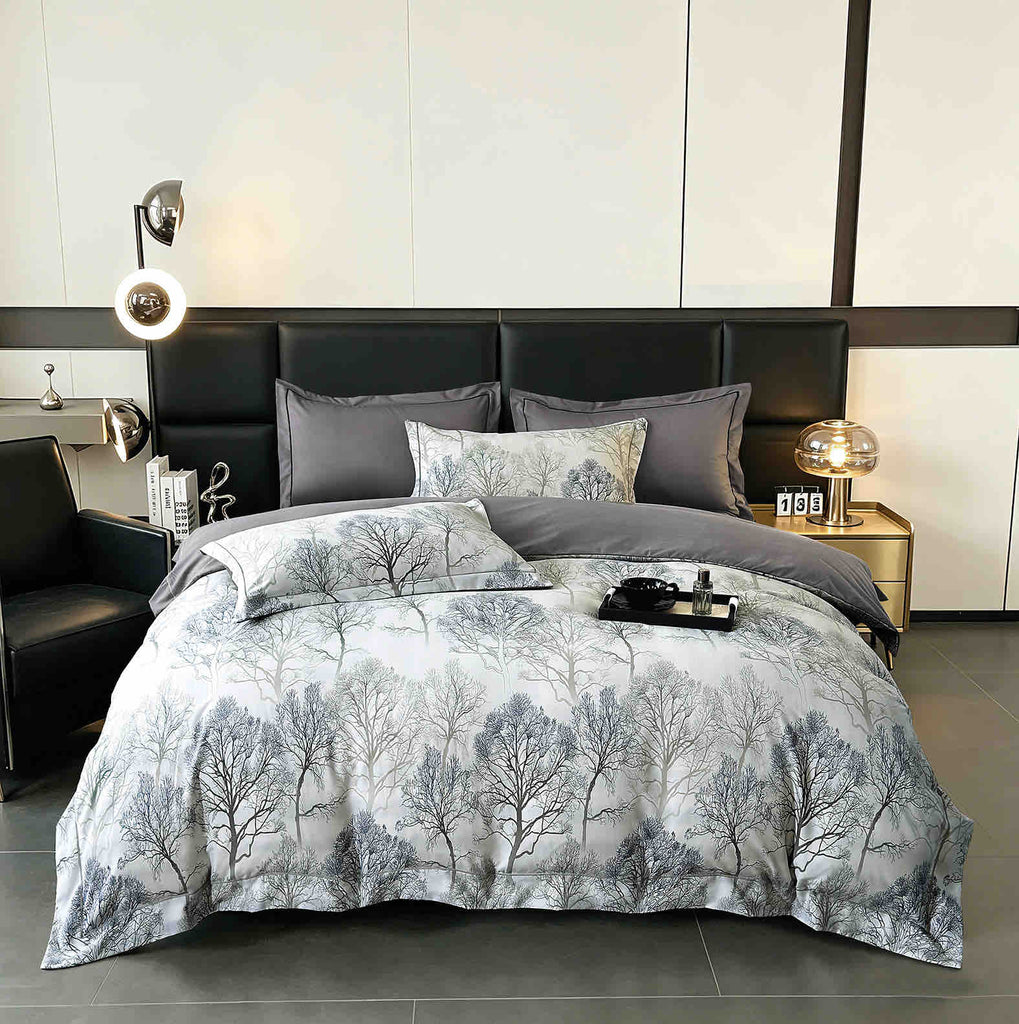 Lenjerii de lux cu Elastic Bumbac Finet Gri Copaci BFEJ636