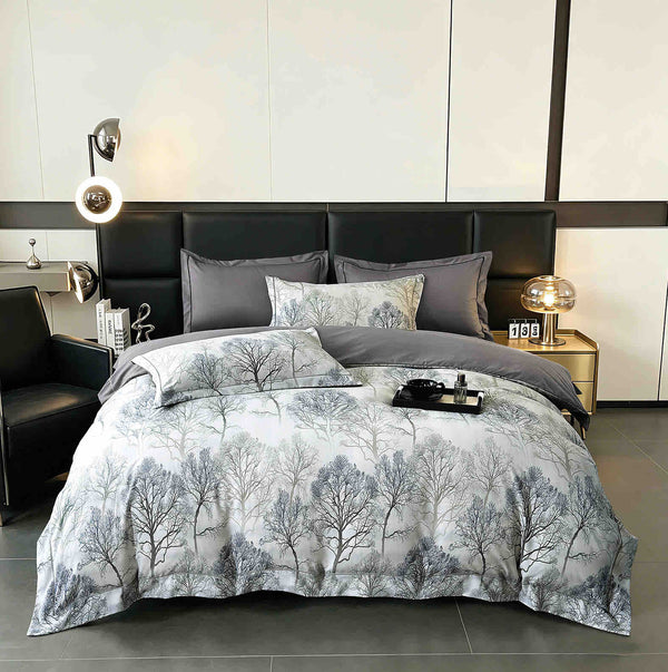 Lenjerii de lux cu Elastic Bumbac Finet Gri Copaci BFEJ636