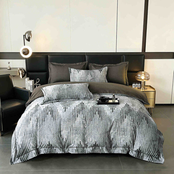 Lenjerii de lux cu Elastic Bumbac Finet Gri Geometric BFEJ632
