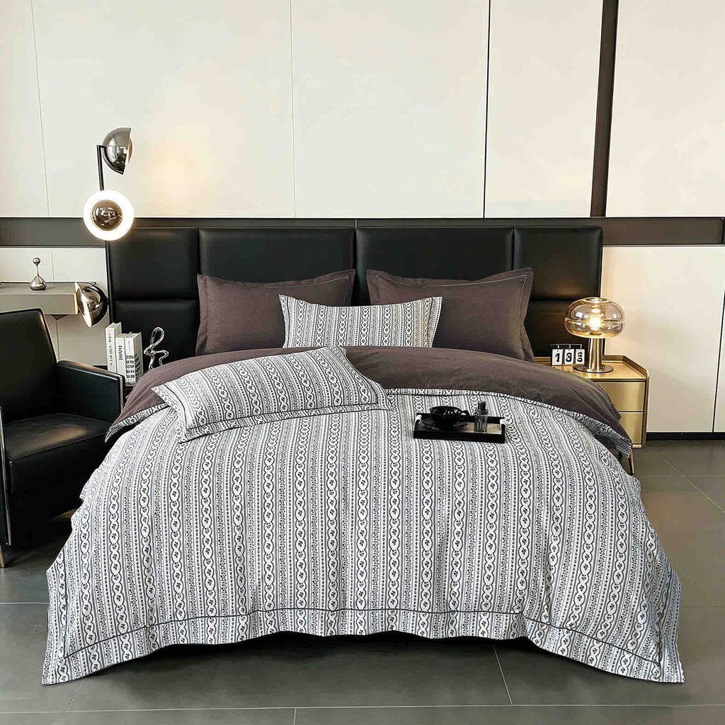 Lenjerii de lux cu Elastic Bumbac Finet Gri Maro Dungi BFEJ630