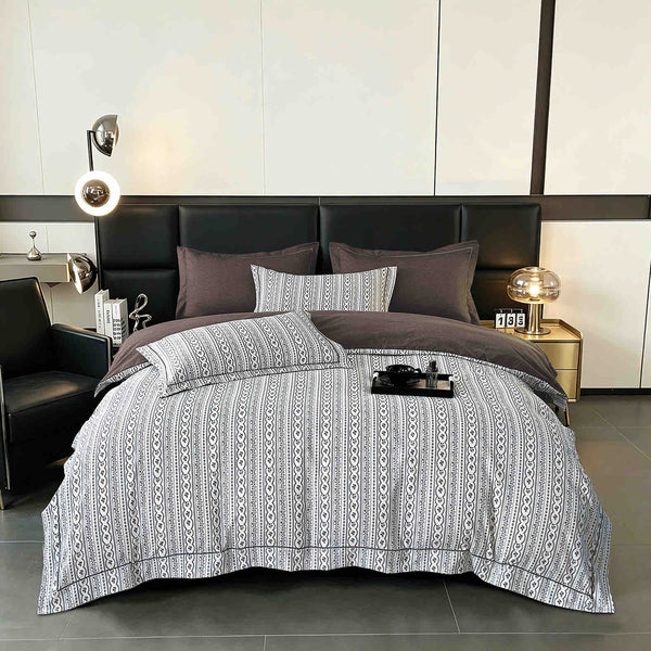 Lenjerii de lux cu Elastic Bumbac Finet Gri Maro Dungi BFEJ630