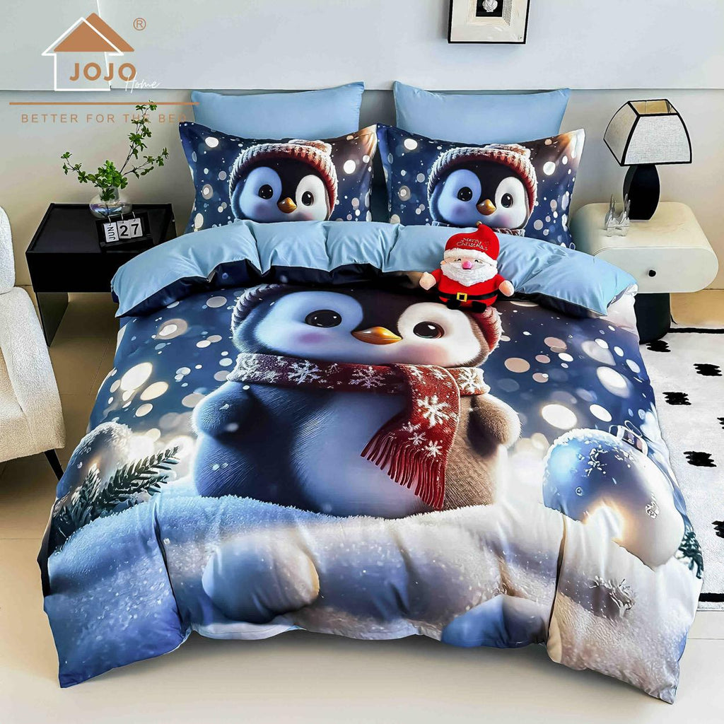 Lenjerii cu Elastic Bumbac Finet Craciun Pinguin Albastru Alb   BCEJ505