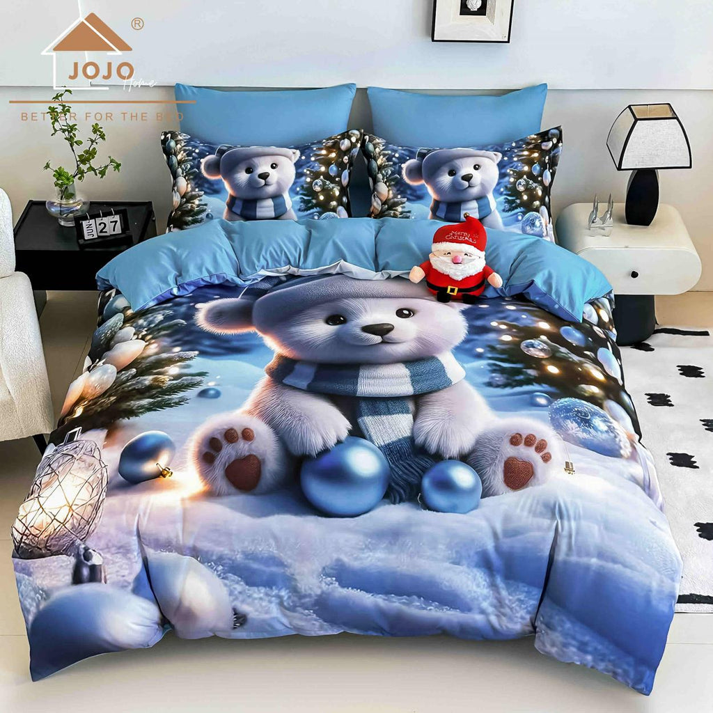 Lenjerii cu Elastic Bumbac Finet Craciun Albastru Ursulet BCEJ513