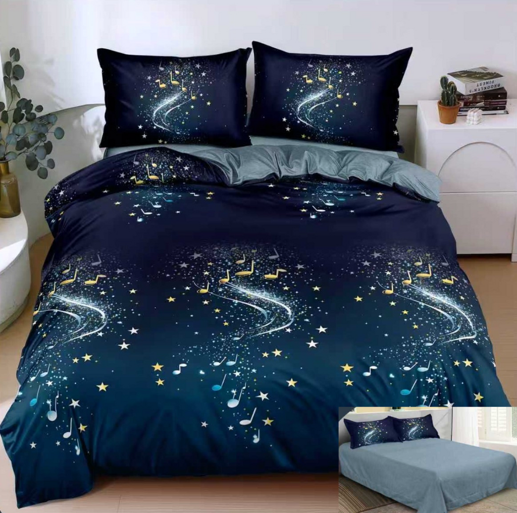 lenjerii 1+1 gratis bumbac satinat pucioasa albastru gri stelute L705