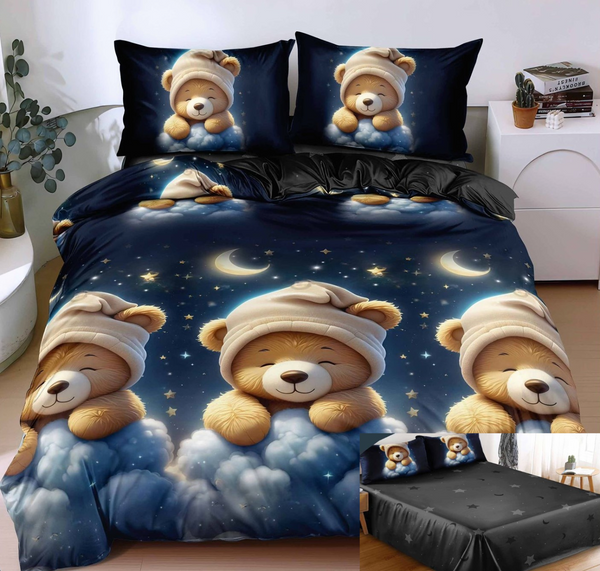 lenjerii 1_1 gratis bumbac satinat pucioasa albastru maro ursulet L709