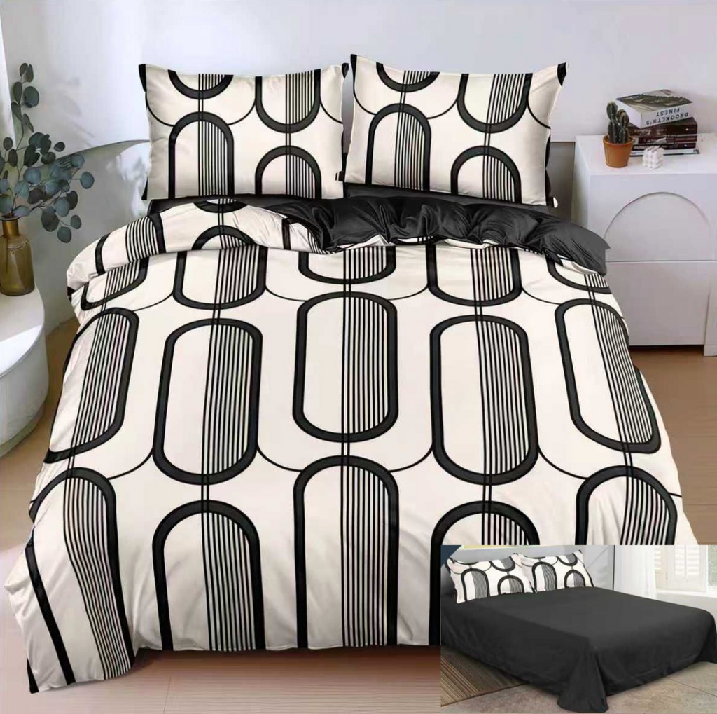 lenjerii 1+1 gratis bumbac satinat pucioasa crem negru abstract L710