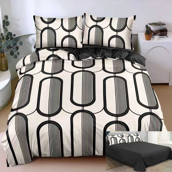 lenjerii 1+1 gratis bumbac satinat pucioasa crem negru abstract L710