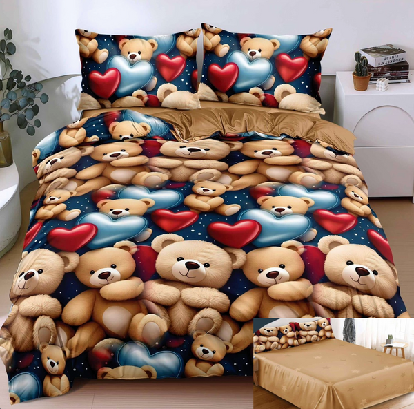 lenjerii 1+1 gratis bumbac satinat pucioasa maro albastru ursulet L707
