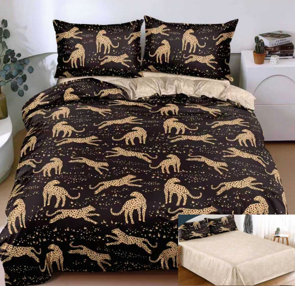lenjerii 1+1 gratis bumbac satinat pucioasa maro crem leopard L692