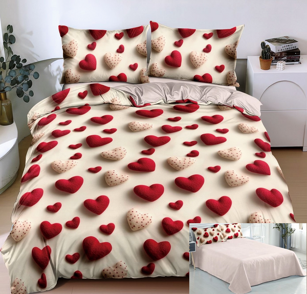 Lenjerii 1+1 Gratis Bumbac Satinat Pucioasa Crem rosu inimioare L694