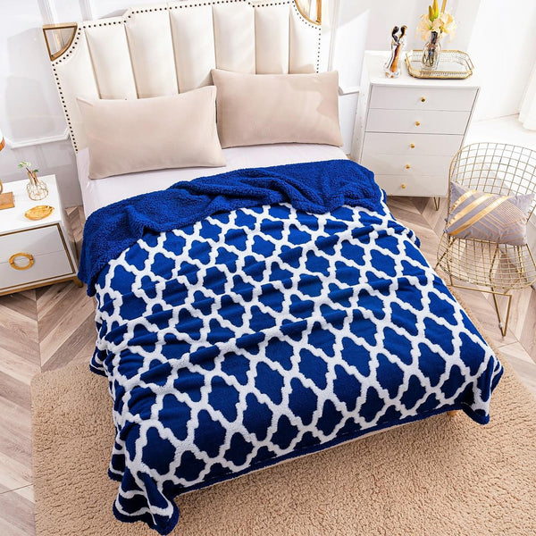 Paturi Pufoase Duble cu Blanita 200x230 cm Sherpa Elegante Albastre PCB814
