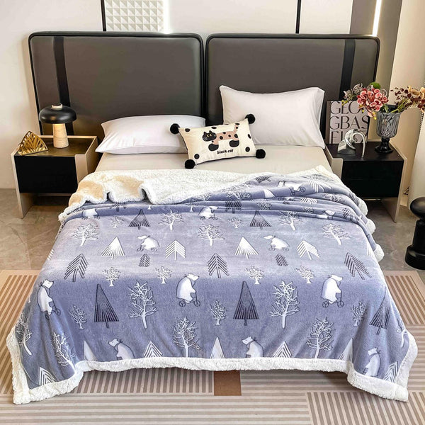 Paturi Pufoase Duble cu Blanita 200x230 cm Bleu Copaci PCB31