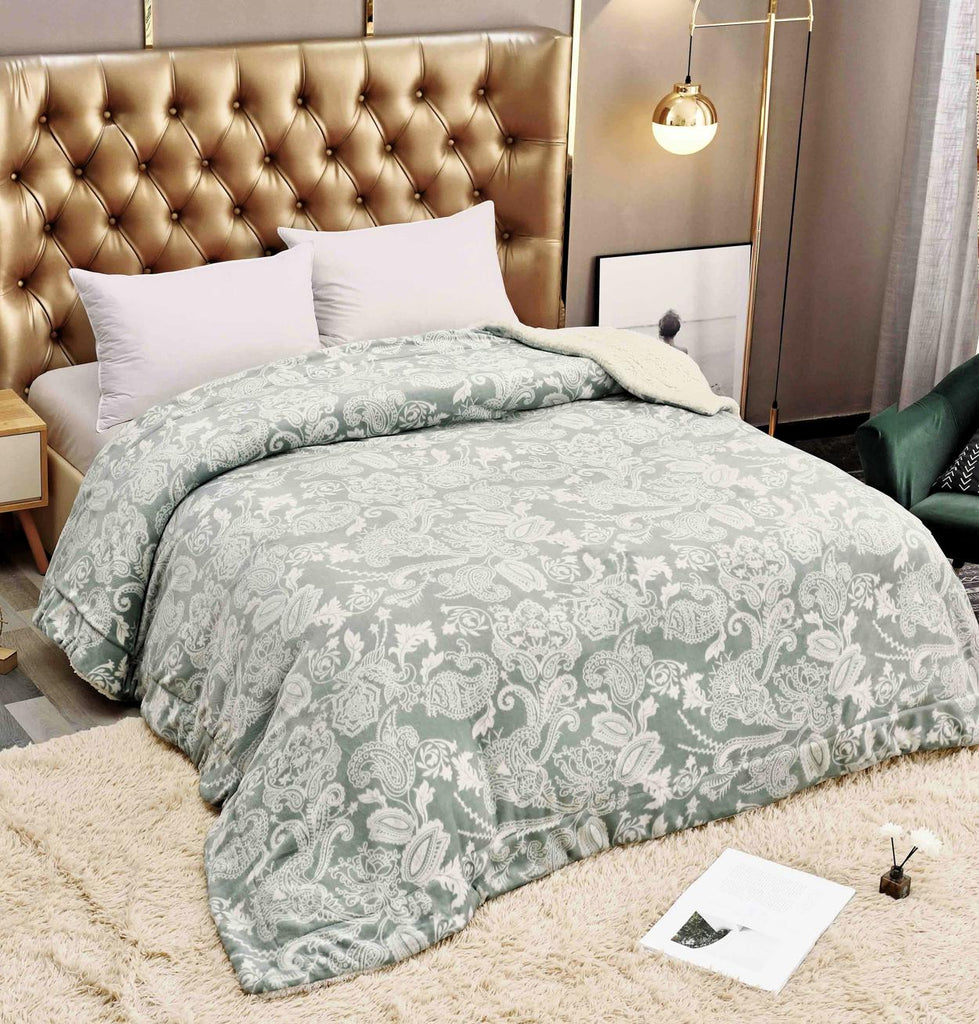 Paturi Pufoase Duble cu Blanita 200x230 cm Verzi Floral PCB74