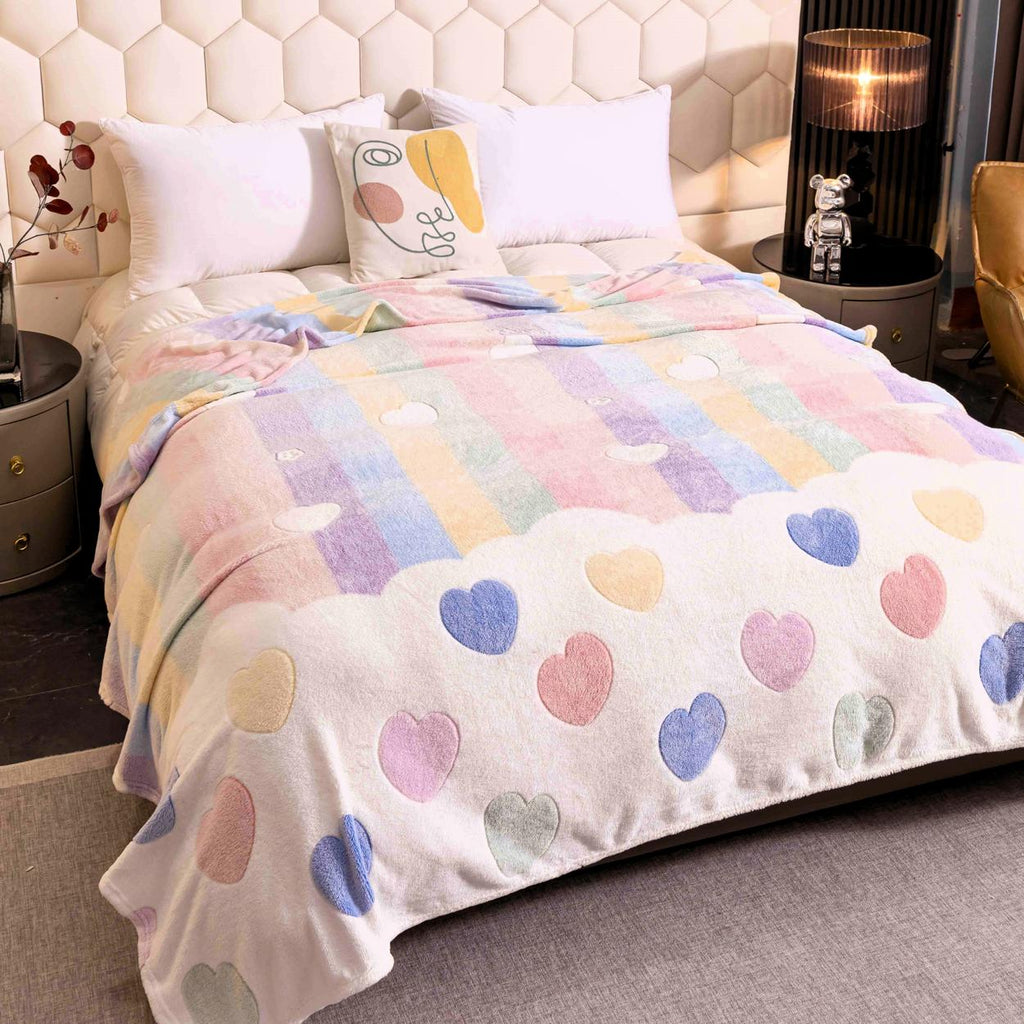 Paturi Pufoase Pufoase Pat Dublu Multicolor Inimioare Dungi PCJ101