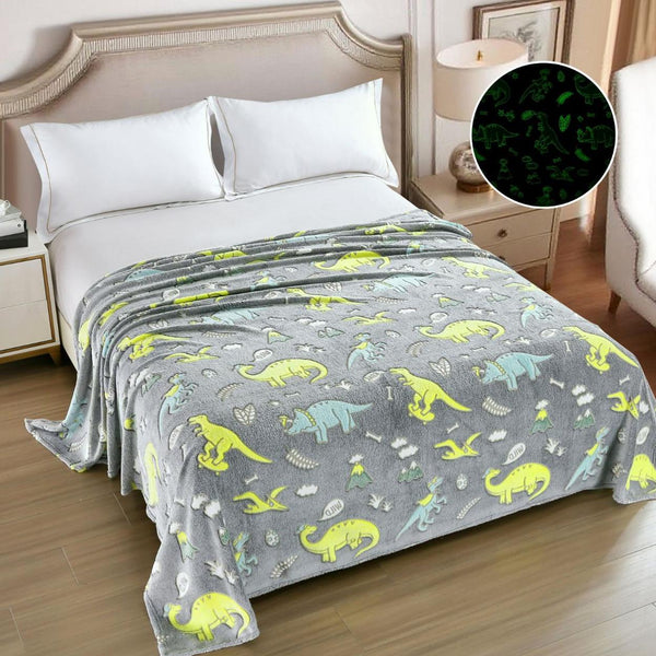 Paturi Pufoase Fosforescente Pat Dublu Gri Dinozauri PCD105