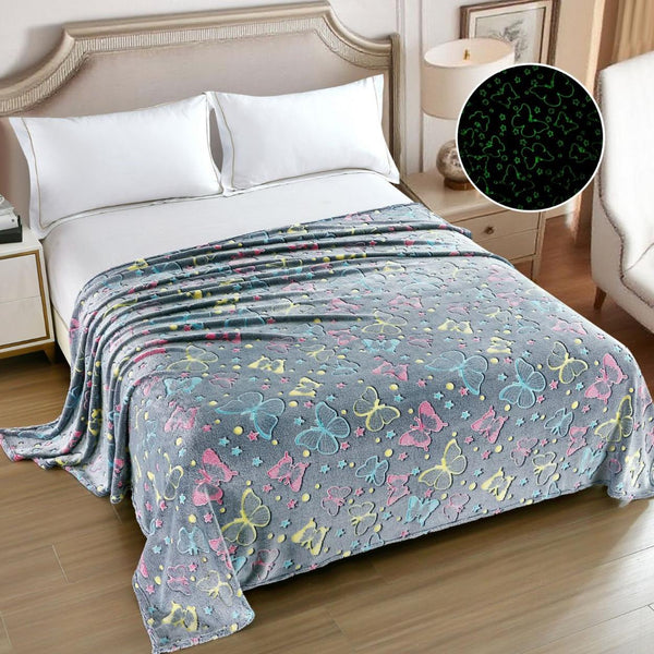 Paturi Pufoase Fosforescente Pat Dublu Gri Fluturasi PCD104