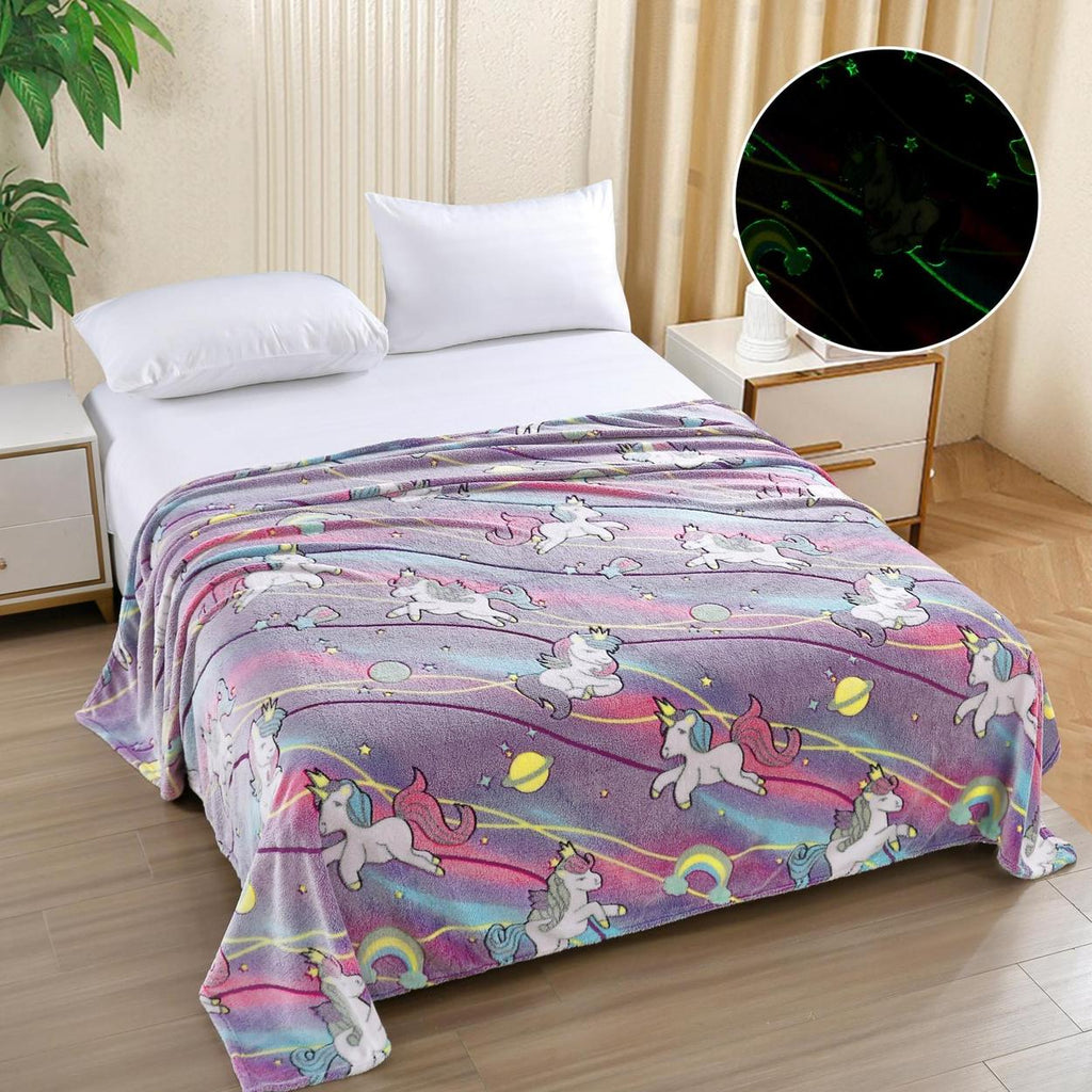 paturi pufoase fosforescente pat dublu mov roz unicorni PCD122