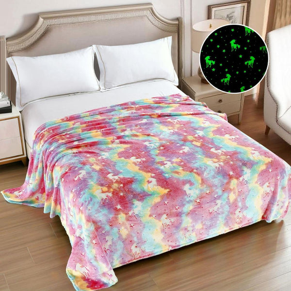 Paturi Pufoase Fosforescente Pat Dublu Roz Unicorni PCD101