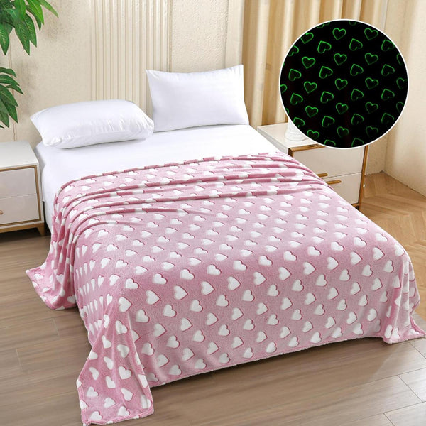 paturi pufoase fosforescente pat dublu roz alb inimioare PCD115