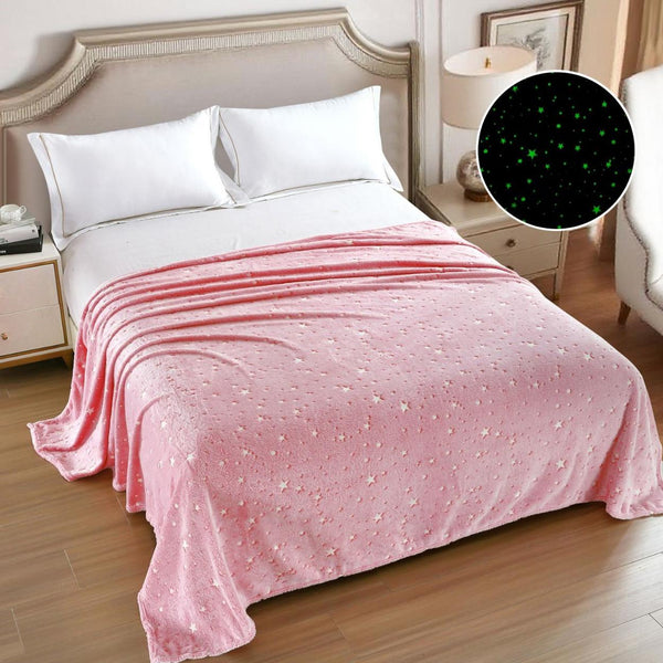Paturi Pufoase Fosforescente Pat Dublu Roz Stelute PCD109