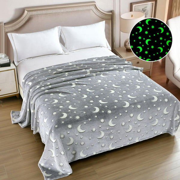 Paturi Pufoase Fosforescente Pat Dublu Gri Stelute Semiluna PCD103