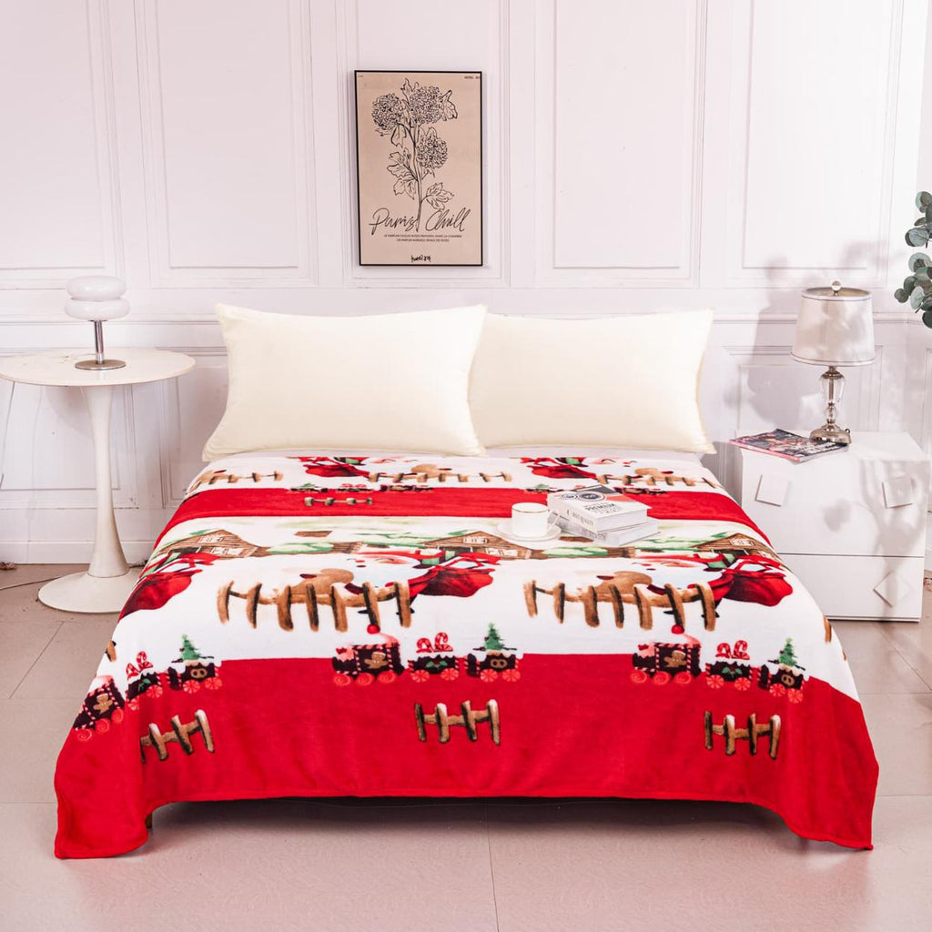 Paturi Pufoase Pat Dublu Rosu Alb Peisaj Sarbatoare Mos Craciun PCA251