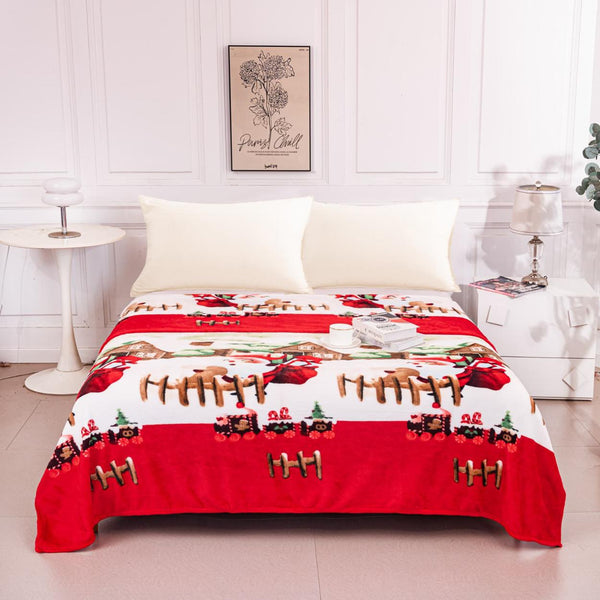 Paturi Pufoase Pat Dublu Rosu Alb Peisaj Sarbatoare Mos Craciun PCA251
