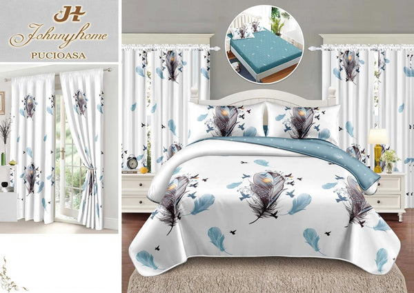 Seturi Lenjerii Pat O Persoana si Draperii Bumbac Finet Albe Pene SPE06