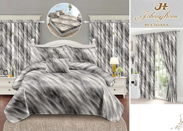 Seturi Lenjerii de Pat si Draperii Bumbac Finet Gri Abstract BFES23