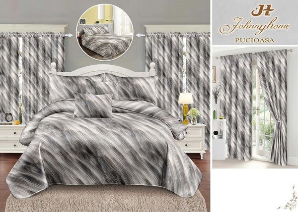 Seturi Lenjerii de Pat si Draperii Bumbac Finet Gri Abstract BFS23