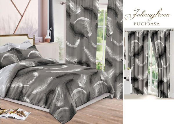 Seturi Lenjerii de Pat si Draperii Bumbac Finet Gri Pene BFS09