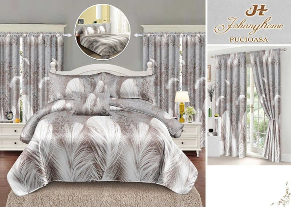 Seturi Lenjerii de Pat si Draperii Bumbac Finet Gri Pene BFS21