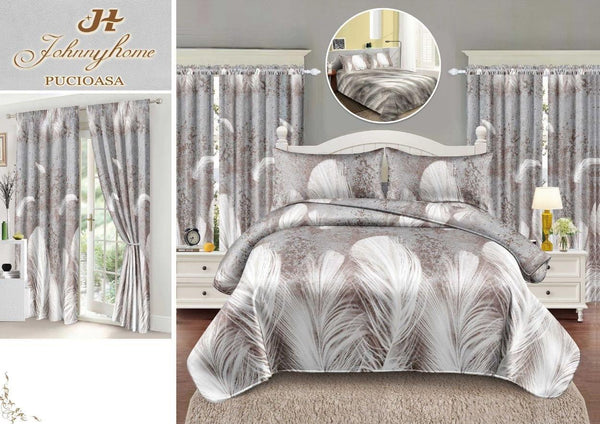 Seturi Lenjerii Pat O Persoana si Draperii Bumbac Finet Gri Pene SP21