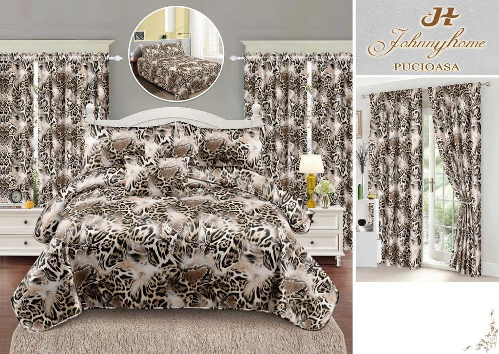 Seturi Lenjerii de Pat si Draperii Bumbac Finet Maro Leopard BFS20