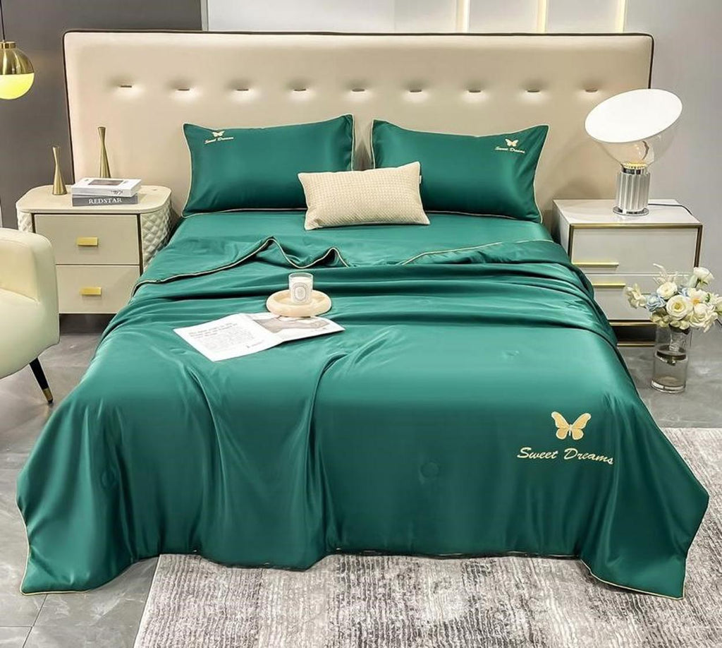 Lenjerii Satin Matase Pat Dublu Verde Smarald LM11
