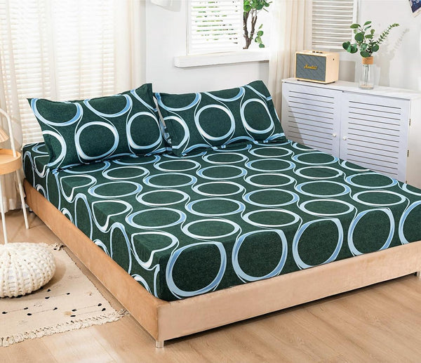 Huse cu Elastic Bumbac Satinat Pat Dublu Verzi Geometric CF37
