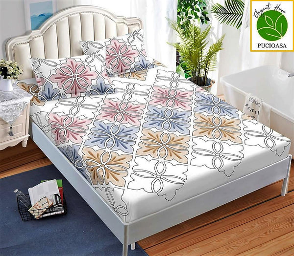 Huse Saltea cu Elastic Bumbac Finet Pat Dublu Multicolor Floral CFN180