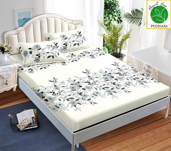 Huse Saltea cu Elastic Bumbac Finet Pat Dublu Crem Floral CFN223